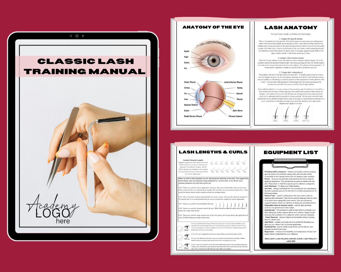 Classic eyelash training manual cover and red background